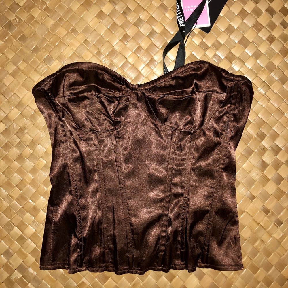 pretty little thing chocolate satin corset top